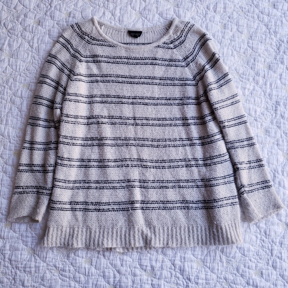 Topshop Striped Fuzzy Open Knit Sweater